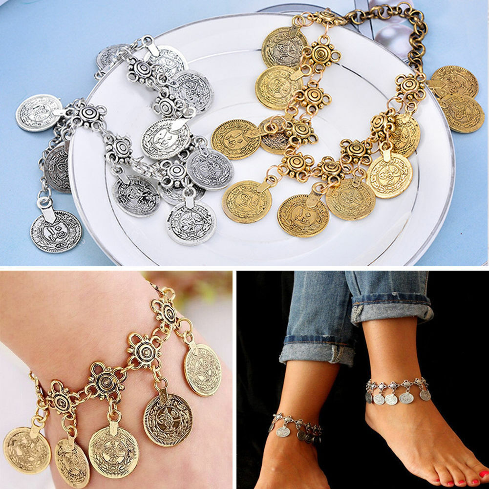 Sexy Silver Gold Coin Ankle Anklet Chain Anklet Bracelet Beach feet Foot charm