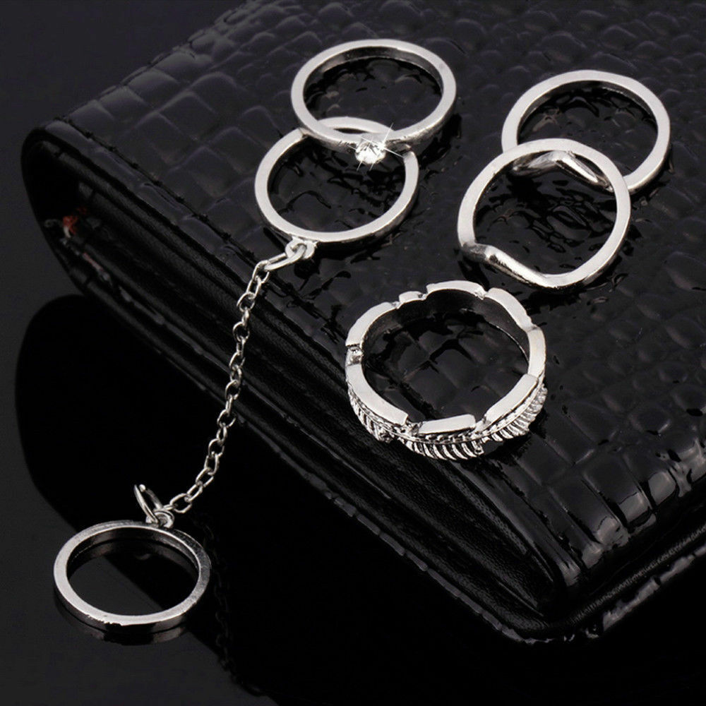 6pc Gold / Silver Stackable Mid Midi Finger Ring Set Size Small boho beautiful