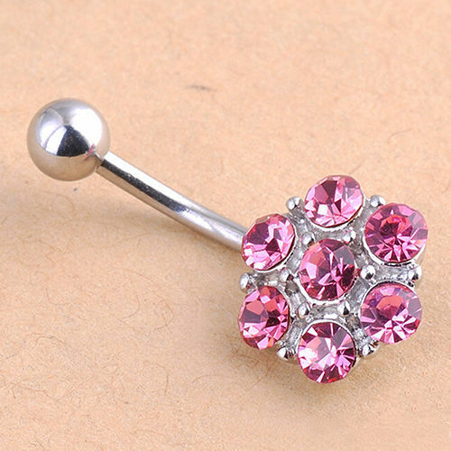 SEXY beautiful Flower Belly Bar Button Piercing Belly Navel Bar Body pink clear