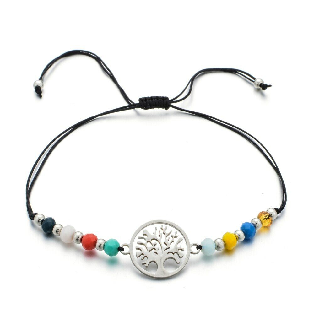 Tree Of Life Adjustable Braided Rope Crystal Beads Bracelet