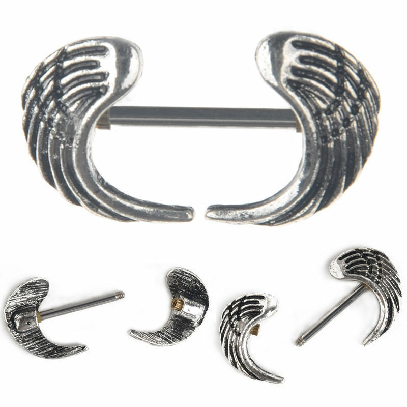 ANGEL WING NIPPLE BAR BEAUTIFUL SHIELD 316L Surgical Steel Barbell Piercing UK