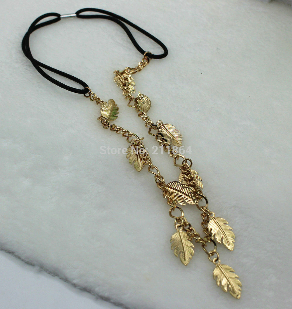 WOMENS LEAF CHARM headband head piece chain leaves elastic hair band SUMMER