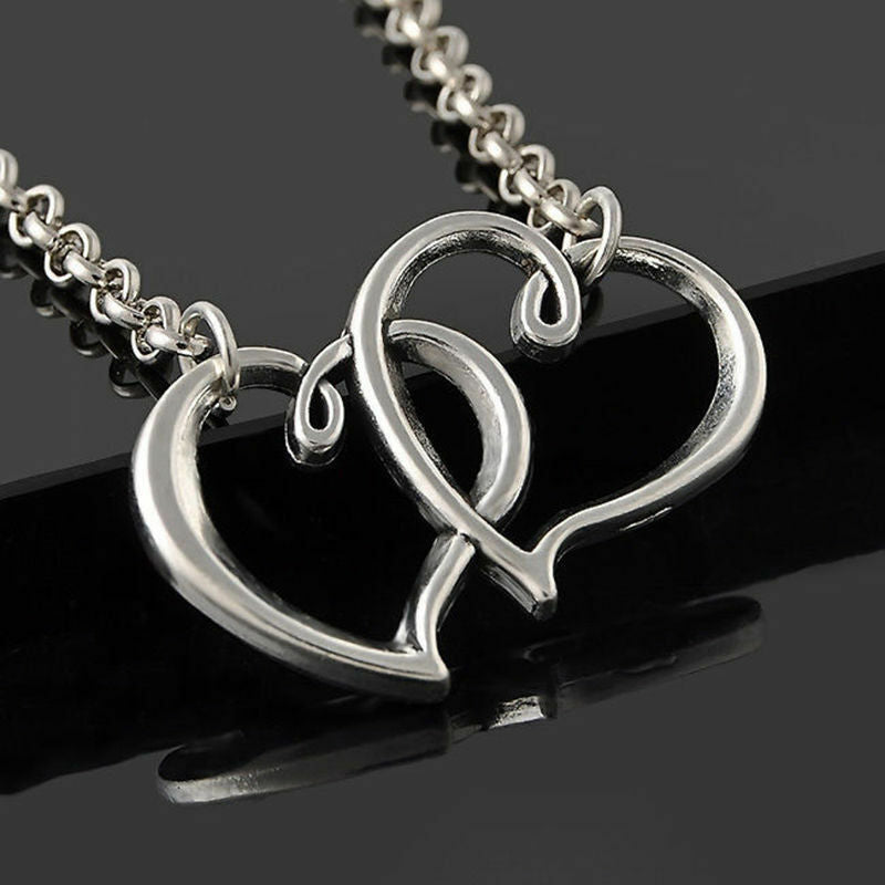 Silver Double Love Heart Friendship Chain Bracelet charm Bangle Womens Gift