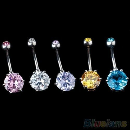316L Surgical Steel Belly Button Ring Bar Navel Crystal Rhinestone Body Piercing