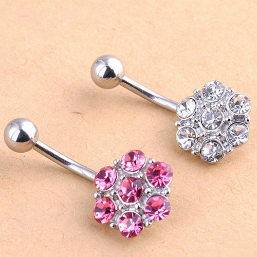 SEXY beautiful Flower Belly Bar Button Piercing Belly Navel Bar Body pink clear