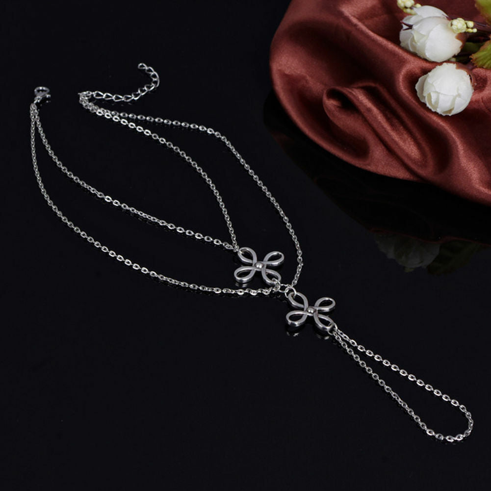 SILVER FLOWER KNOT BAREFOOT ANKLET beach Summer sexy Ankle Bracelet Women