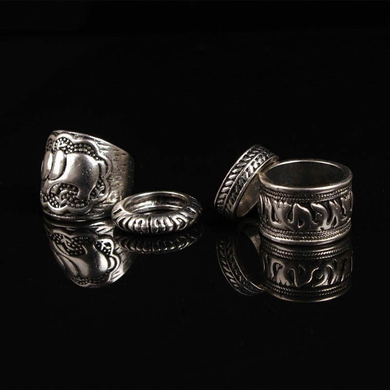 4PC SET 4x ELEPHANT Silver Womens Rings Girl Stack Ring Trible Boho Vintage Gift