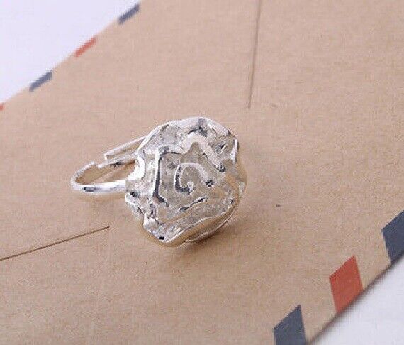 3D SILVER FLOWER ROSE RING Adjustable Size Womens Girls Boho Hippie Gift UK