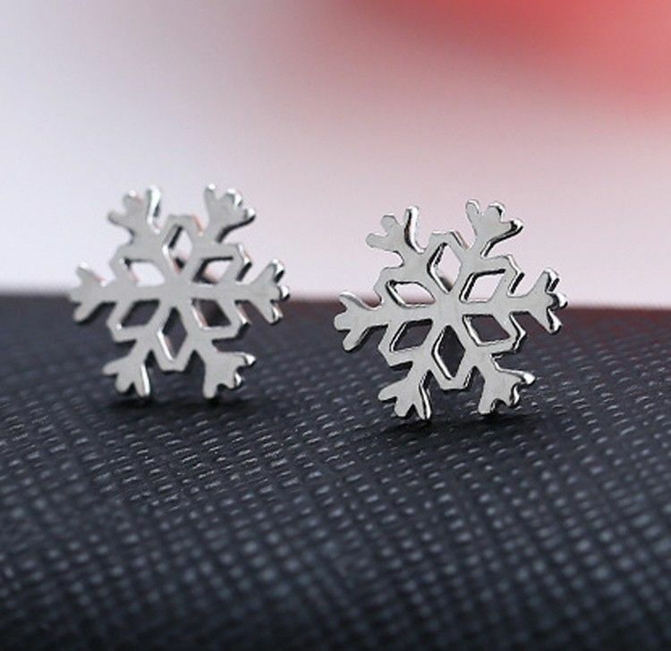 CHRISTMAS SNOWFLAKE 925 SILVER PLATED Earrings Ear Stud Womens Girls Gift UK