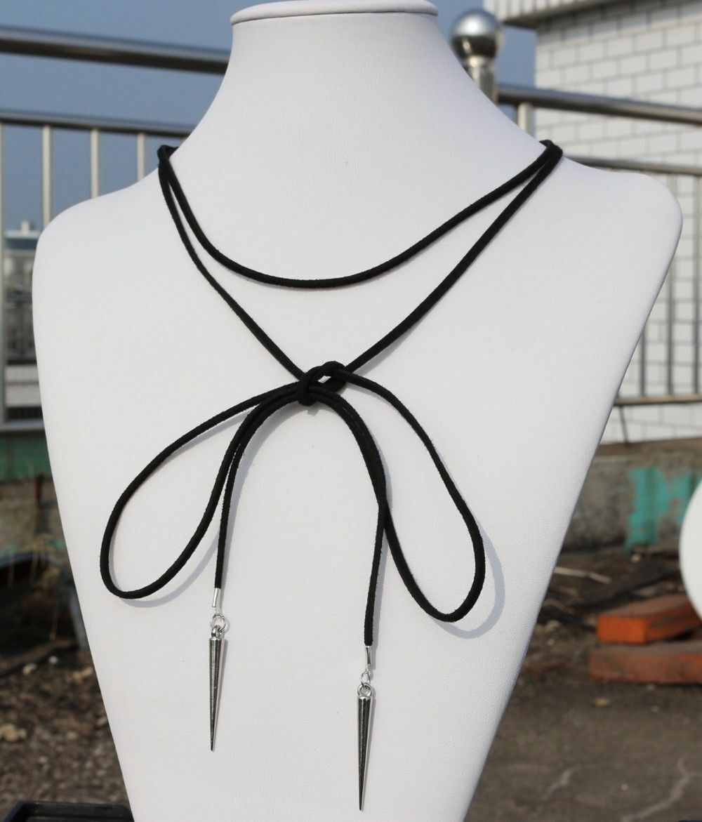 BLACK CHOKER LONG PENDANT POINT Necklace Choker Silver Wedding Party Chain UK