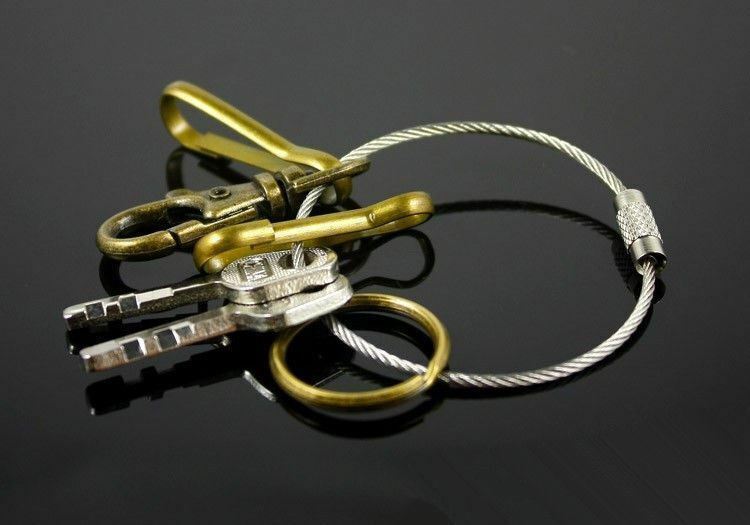 Stainless-Steel-Screw-Locking-Wire-Keychain-Cable-Keyrings-Key-Holders UK SELLER