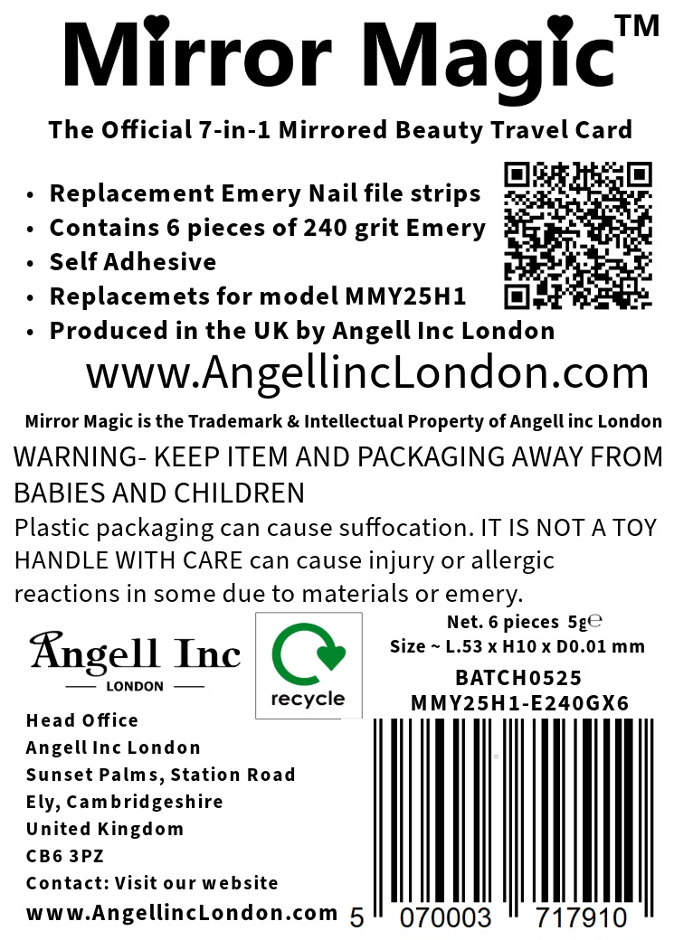 Mirror Magic 7 in 1 Nail File Replacement  6x 240 Emery Grit Strips Buffer Sand