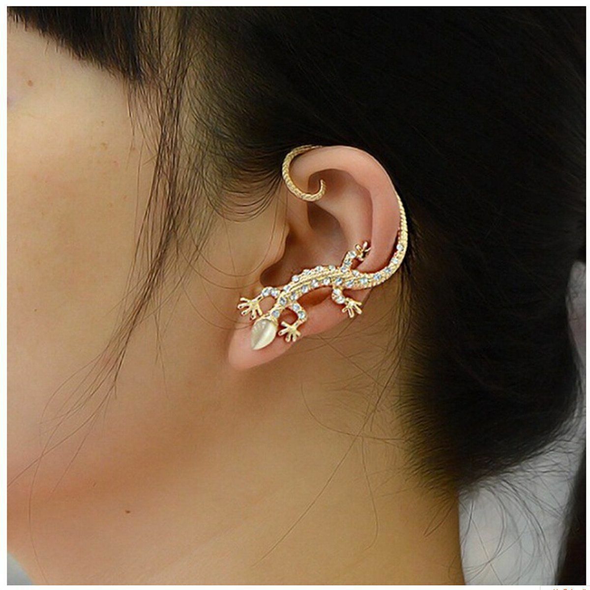 WOMENS SILVER GOLD LIZARD GECKO OVER EAR CUFF CLIP ON EARRING STUD HOOP GIFT UK