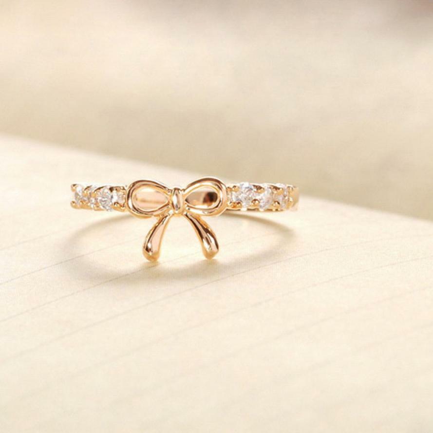 CUTE BOW KNOT WOMENS GIRLS RING SILVER OR GOLD STACKABLE SPARKLING RHINESTONE
