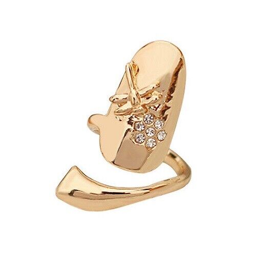 DRAGON FLY DIAMANTE NAIL ART CLAW FINGER TIP RING EMO SILVER GOLD UK NEW