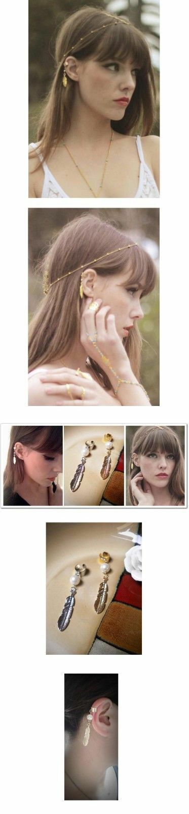 FEATHER PEARL Womens Ear Cuff Earrings Wrap Fashion Clip On Cuffs Fake Stud UK