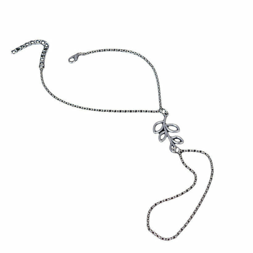 SILVER Anklet Chain with LEAF BAREFOOT beach Summer sexy Ankle Bracelet Women