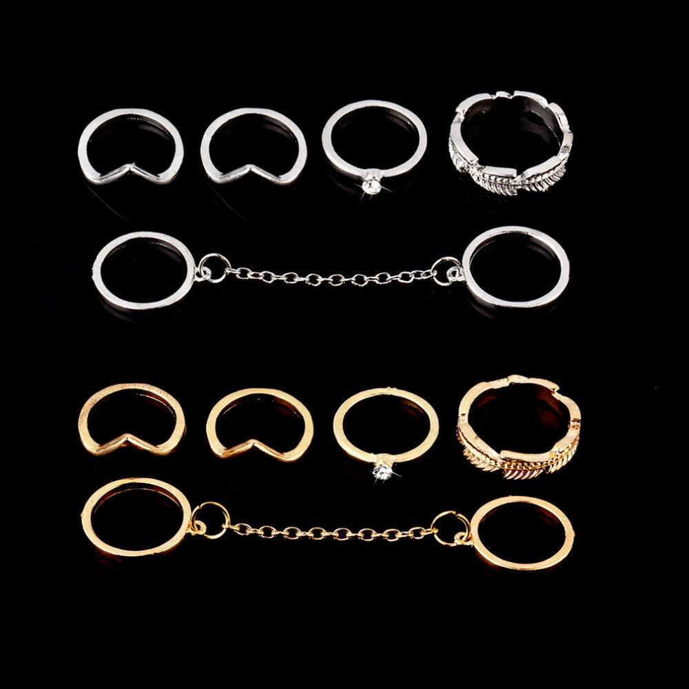 6pc Gold / Silver Stackable Mid Midi Finger Ring Set Size Small boho beautiful