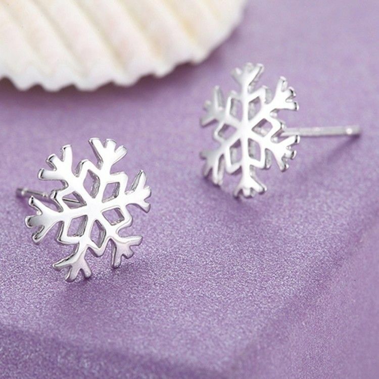 CHRISTMAS SNOWFLAKE 925 SILVER PLATED Earrings Ear Stud Womens Girls Gift UK
