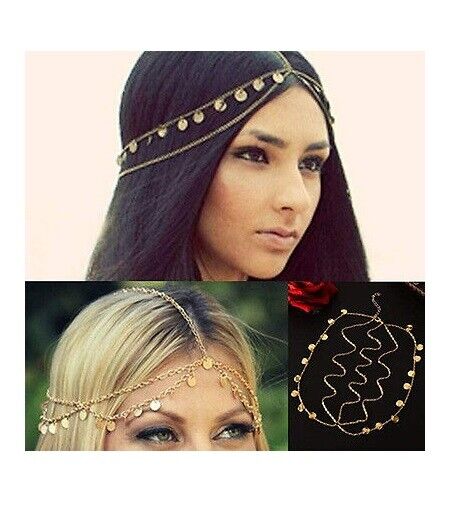 Tassel Hippie Retro Gold Coin Disc Tassel headband head piece chain