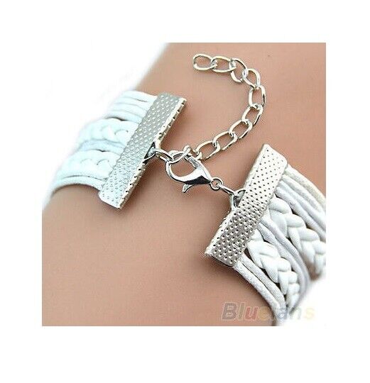 INFINITY CHARM BRACELET JEWELLERY SILVER GIFT LEATHER STYLE CUTE DIY FASHION