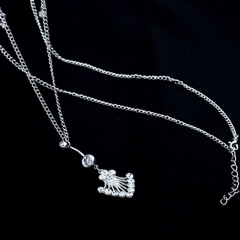 316L Surgical Steel Belly Bar Navel Bikini Body Waist Chain Crystal Rhinestone
