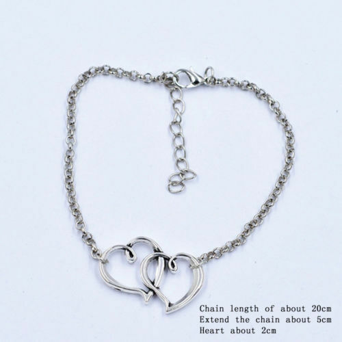 SILVER DOUBLE HEART ANKLET SUMMER Ankle Bracelet Sandal Foot Jewellery BEACH