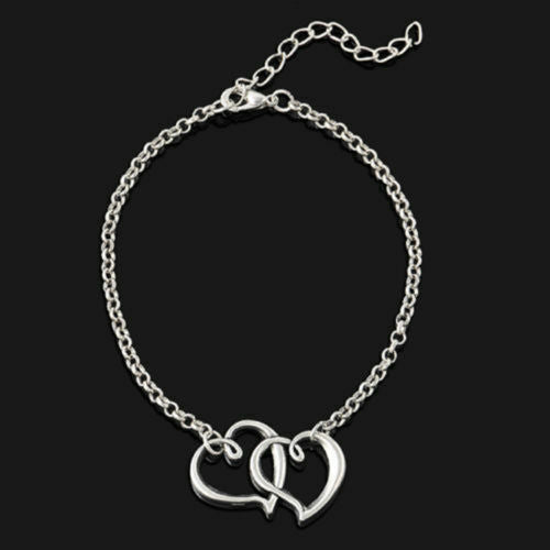 SILVER DOUBLE HEART ANKLET SUMMER Ankle Bracelet Sandal Foot Jewellery BEACH