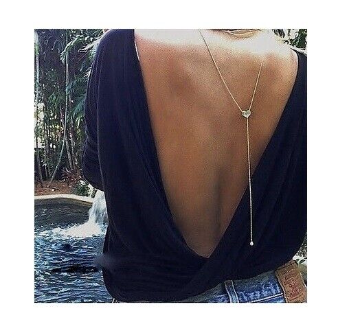Bikini heart love BACK CHAIN HARNESS Crossover Belly Waist Body Chain Necklace