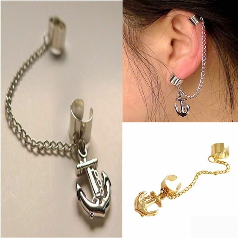 ANCHOR hanging Womens Ear Cuff Earrings Wrap Fashion Clip On Cuffs Fake Stud UK