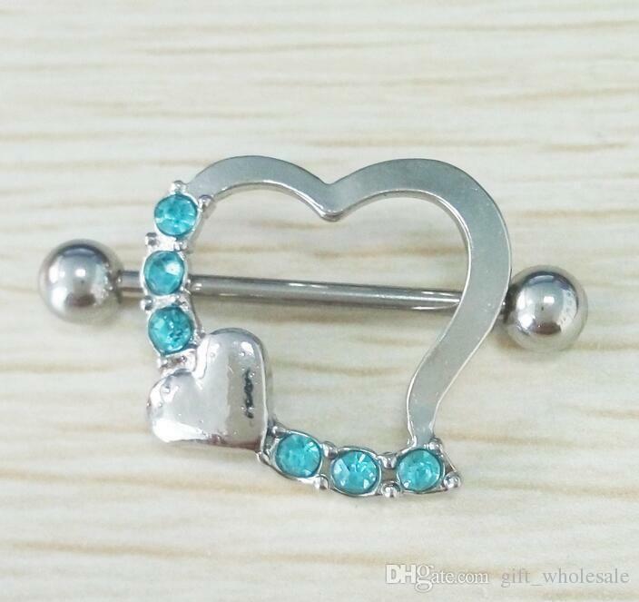 Surgical Steel Heart Love Crystal Body Nipple Bar Barbell Piercing Ring Rings