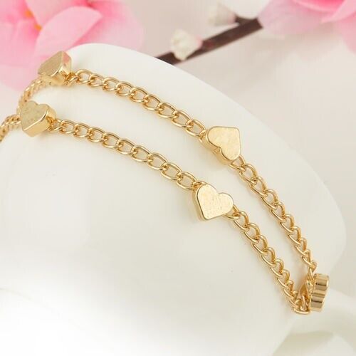 Womens Heart Bracelet Slave Chain Finger Ring Bangle Hand Harness Beach Boho