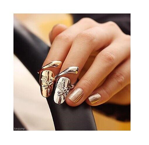 DRAGON FLY DIAMANTE NAIL ART CLAW FINGER TIP RING EMO SILVER GOLD UK NEW