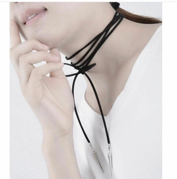 BLACK CHOKER LONG PENDANT POINT Necklace Choker Silver Wedding Party Chain UK