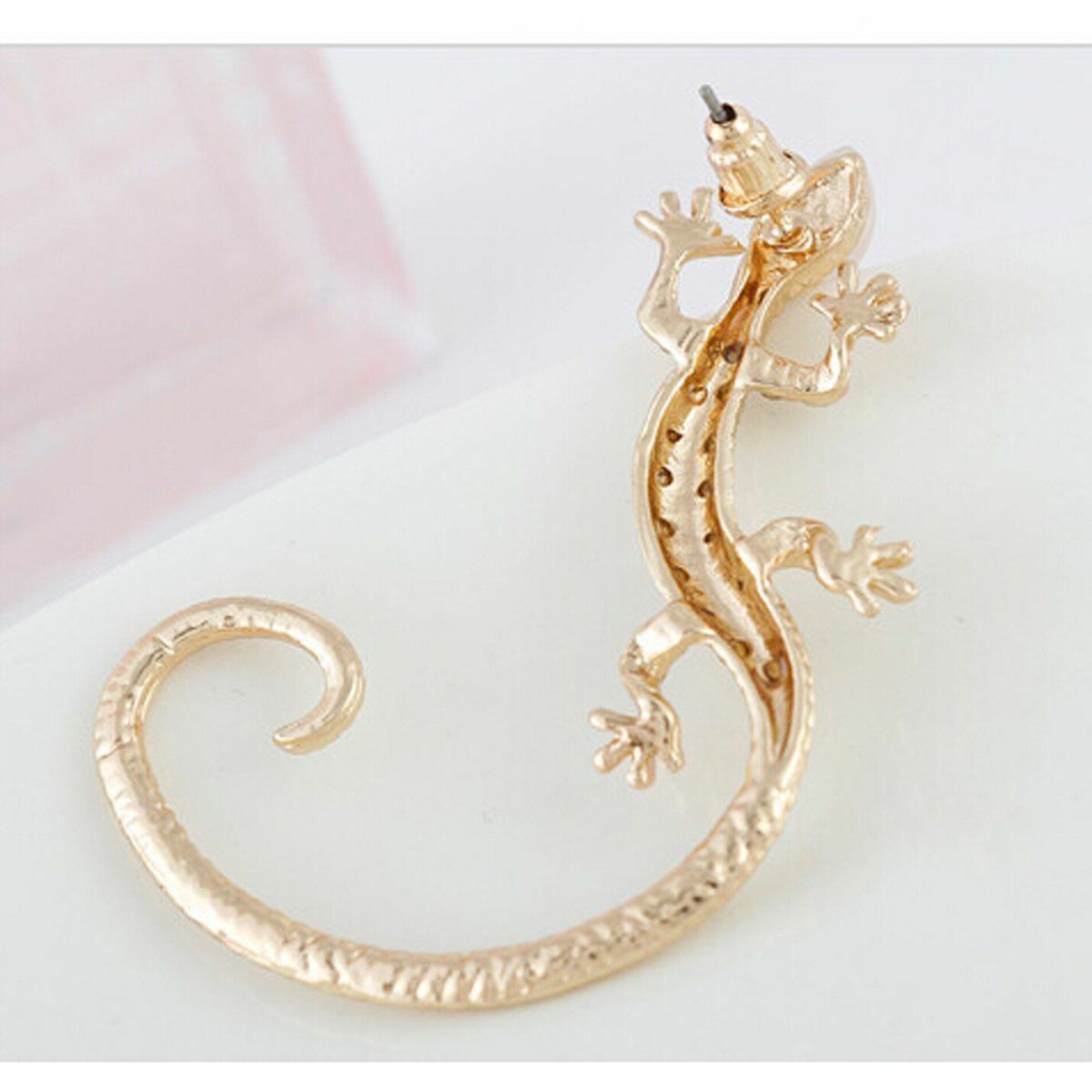 WOMENS SILVER GOLD LIZARD GECKO OVER EAR CUFF CLIP ON EARRING STUD HOOP GIFT UK