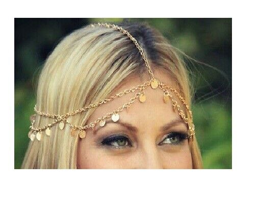 Tassel Hippie Retro Gold Coin Disc Tassel headband head piece chain