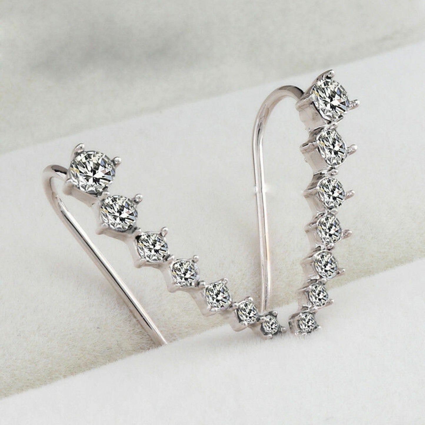 Women Silver Gold Crystal Rhinestone Hook Wrap Ear Cuff Ear Stud Earrings Hoop