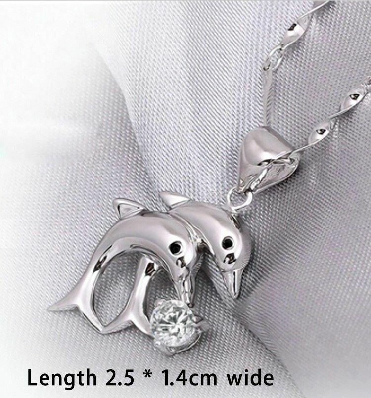 TWIN Dolphin Pendant rhinestone crystal Silver necklace Jewellery Ladies Gifts