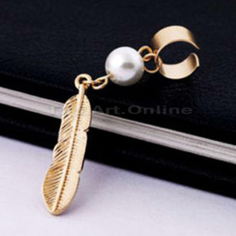 FEATHER PEARL Womens Ear Cuff Earrings Wrap Fashion Clip On Cuffs Fake Stud UK