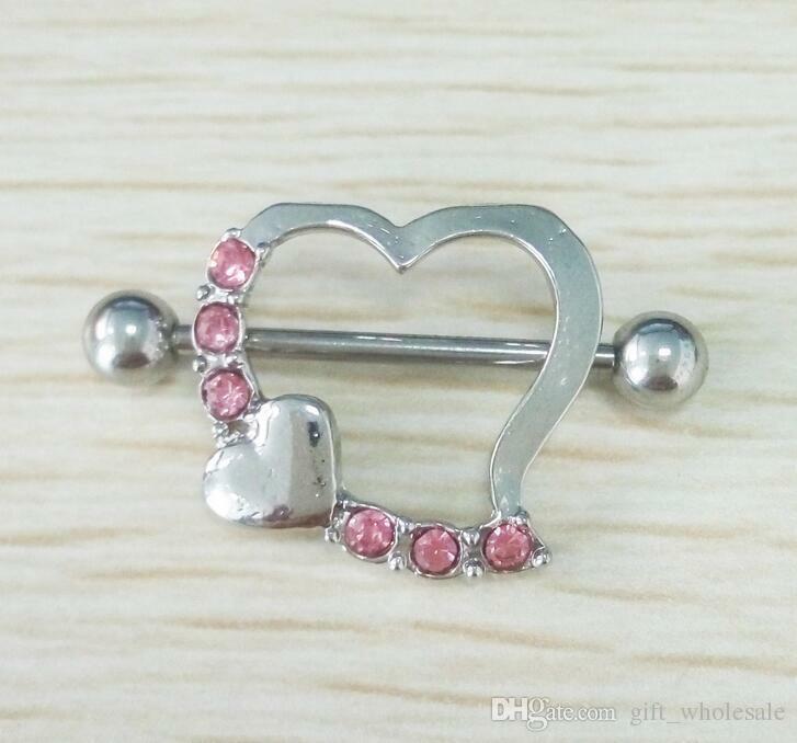 Surgical Steel Heart Love Crystal Body Nipple Bar Barbell Piercing Ring Rings
