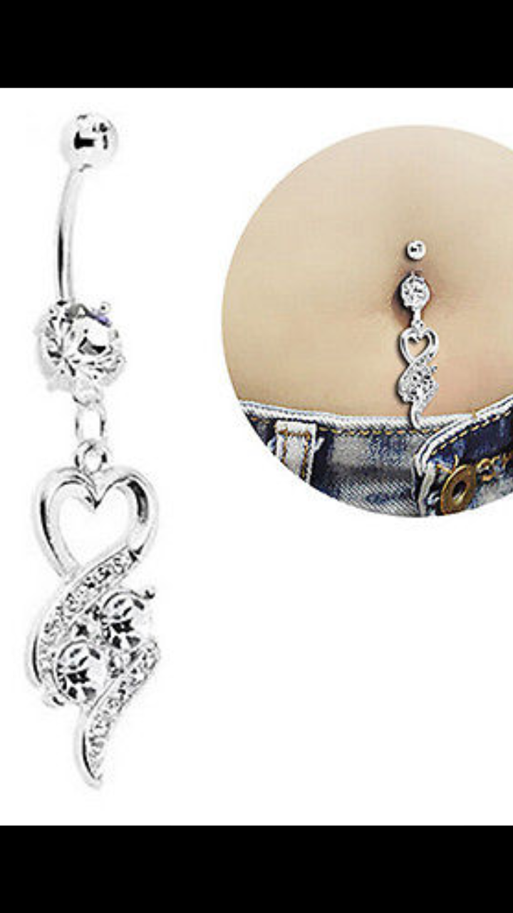 LOVE HEART Belly Button Ring Bar Body Piercing Rhinestone Reverse Navel Bars UK