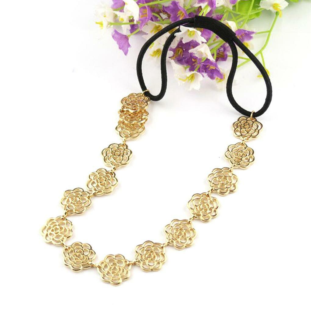 Womens Head chain Hollow Rose Flower Elastic Hair Band Headband Hippie Chic GIFT