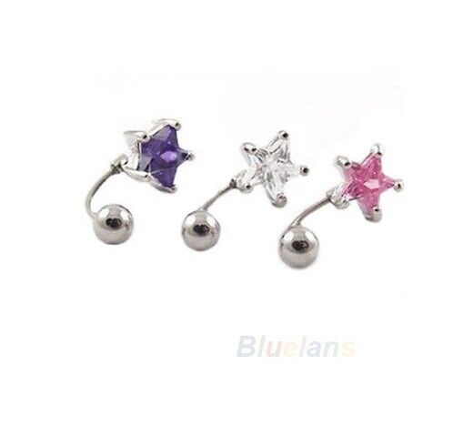 STAR Rhinestone Belly Bar Hanging Button crystal gem Ring Charm Reverse Navel