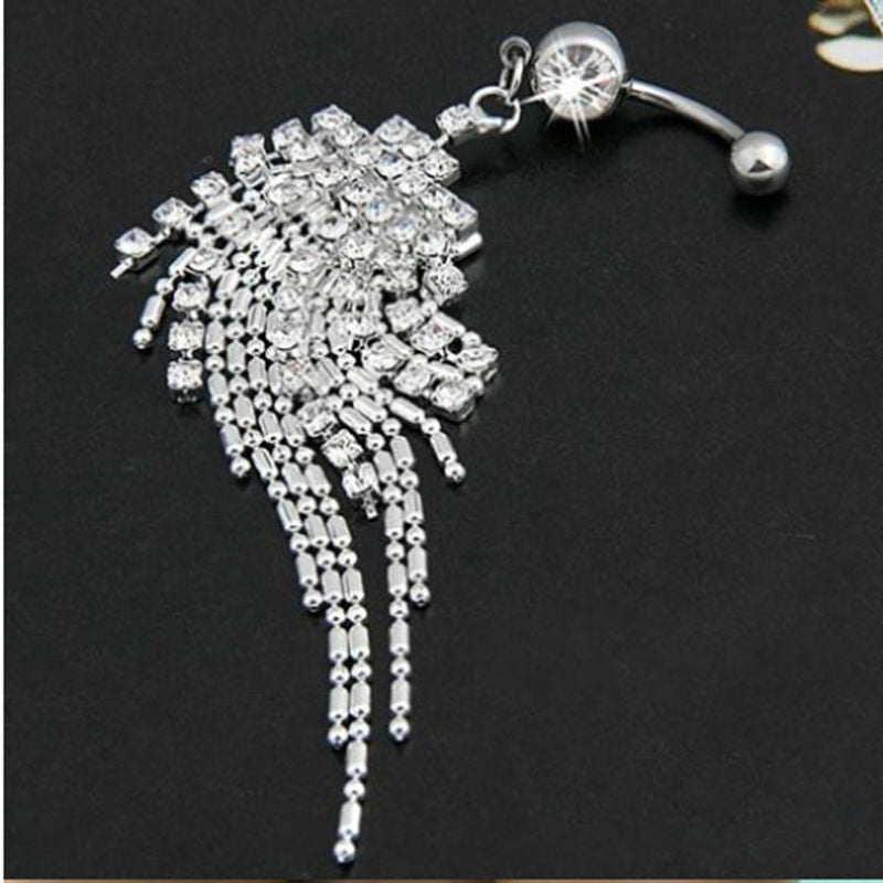 Sexy Rhinestone Chain Kinky Bondage Body Piercing Navel Belly Bar Button Ring