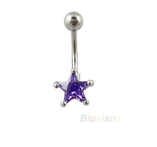 STAR Rhinestone Belly Bar Hanging Button crystal gem Ring Charm Reverse Navel
