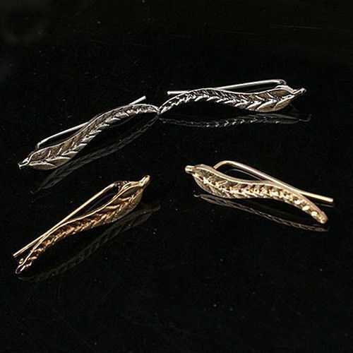 Womens Silver Gold Leaf Angel Feather Wing Earrings Hook Ear Stud Cuff Hoop Gift