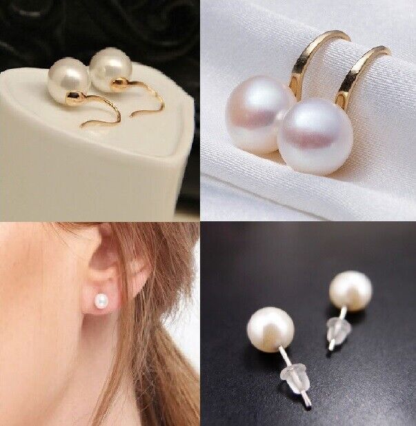 Stunning Pearl Gold Ear Stud Studs Hook Loop Earrings Women's Lady Party Gift UK