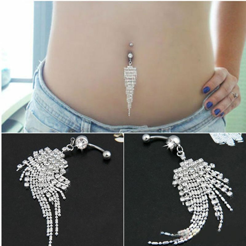 Sexy Rhinestone Chain Kinky Bondage Body Piercing Navel Belly Bar Button Ring