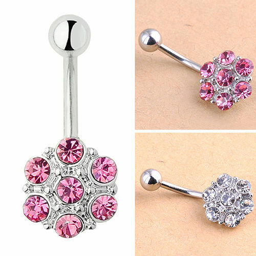 SEXY beautiful Flower Belly Bar Button Piercing Belly Navel Bar Body pink clear
