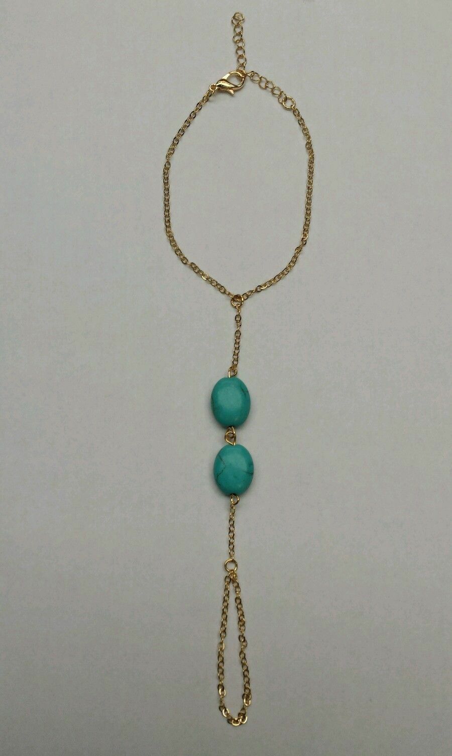WOMENS TURQUOISE BEADS BRACELET HAND CHAIN BANGLE SLAVE FINGER RING HARNESS
